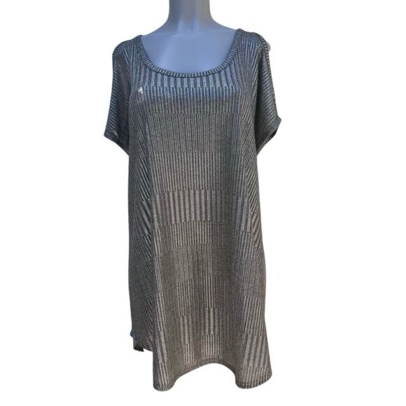 NWT Kim & Cami Tunic Top Women's Large Metallic Gold Ribbed Cold Shoulder - Picture 1 of 12